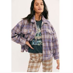 We The Free Faded Dreams Cozy Sherpa Plaid Trucker Jacket Large